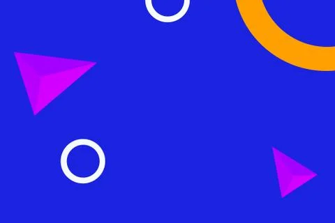 Geometric Colored Figures Scattered Randomly against Solid Blue Background Stock Illustration