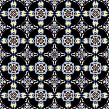 Geometric colored seamless pattern on black background Stock Illustration