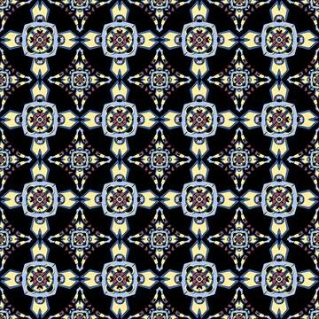 Geometric colored seamless pattern on black Stock Illustration