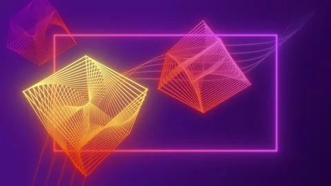Geometric colorful background, wireframe rotating cubes on a seamless loop Stock Footage 158740340