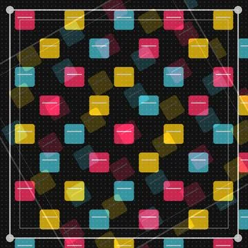 Geometric colorful cubes pattern with diagonal grid overlay on dark backgroun Stock Illustration