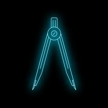 Geometric compass creating precise measurements with blue neon glow Stock Illustration