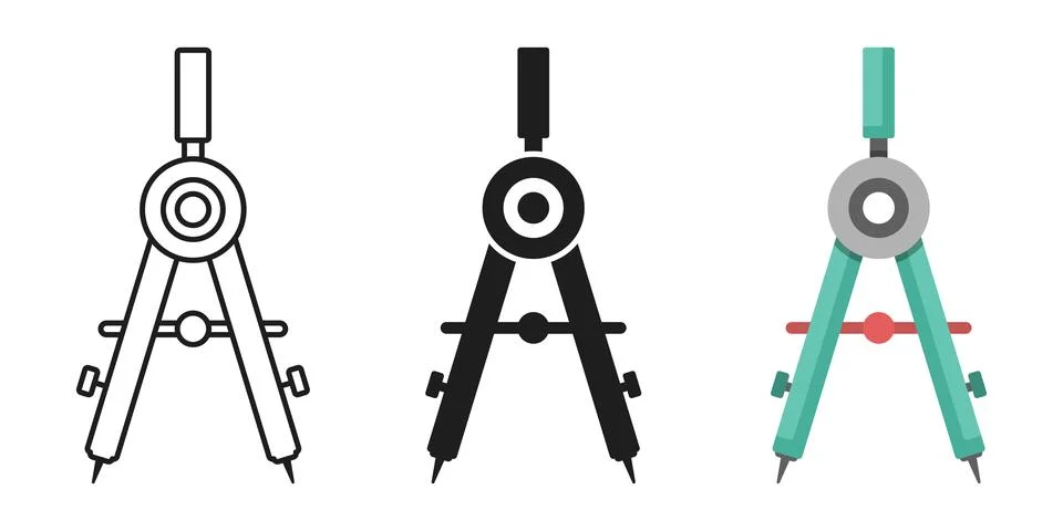 Geometric compass icon set collection in flat style. Drafting tool vector i.. イラスト素材