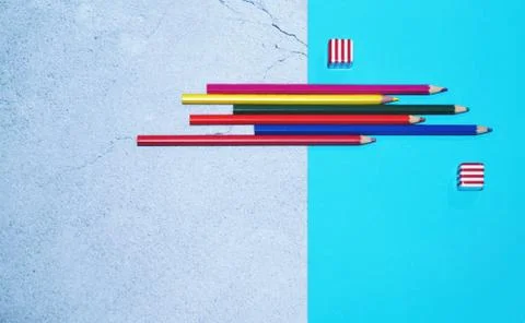 Geometric composition with colored crayons. Stock Photos