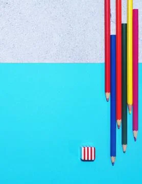 Geometric composition with colored crayons. Stock Photos