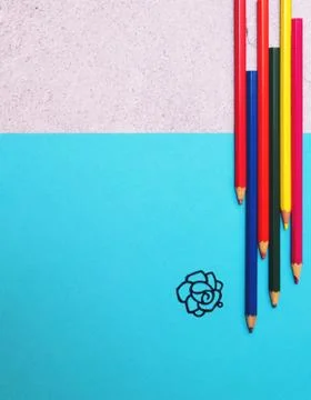 Geometric composition with colored crayons. Stock Photos