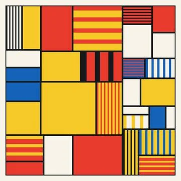 Geometric composition featuring vibrant primary blocks and linear patterns .. Stock Illustration