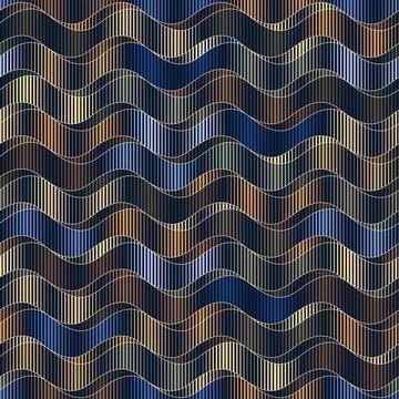 Geometric composition of wavy stripes. Seamless pattern. Vector image. Stock Illustration