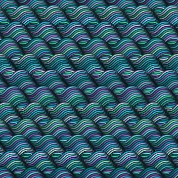 Geometric composition of wavy stripes in a seamless pattern. Metallic colors. Stock Illustration