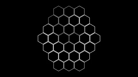 Geometric composition of white hexagons on black background, computer Stock Footage 284462696
