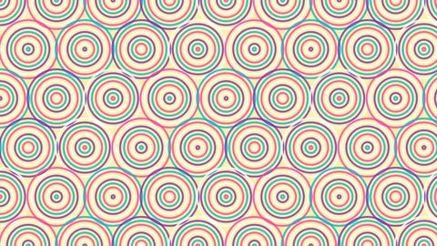 Geometric concentric circles pattern with pink cyan and teal rings on light.. Stock Illustration