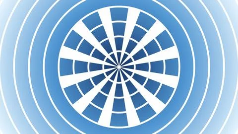 Geometric concentric circles pattern with radial stripes on blue background Stock Illustration