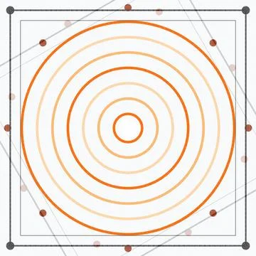Geometric concentric circles pattern with radial dots and grid overlay Stock Illustration