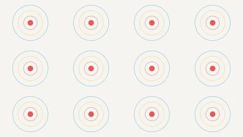 Geometric concentric circles pattern with red center dots on white background Stock Illustration