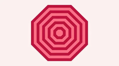 Geometric concentric octagon gradient design with layered red pink rings Ilustración de archivo