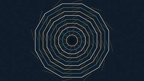 Geometric concentric polygons abstract design with gradient lighting on dar.. Ilustración de archivo