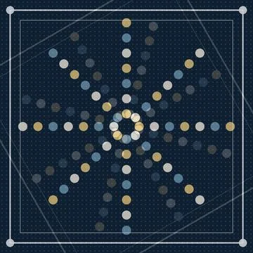 Geometric constellation dots pattern with radial symmetry on dark background Stock Illustration