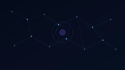 Geometric constellation star map with central purple star and gradient glow Stock Illustration