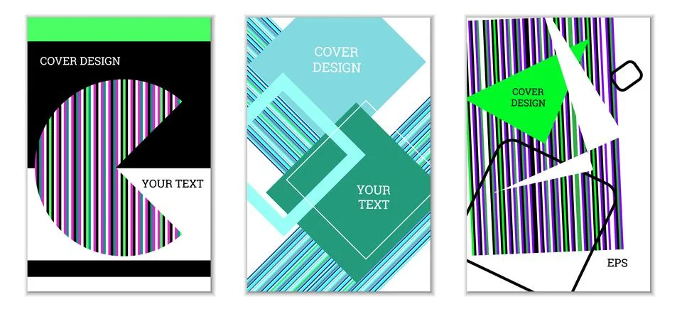 Geometric cover design, set of 3 covers. Abstract unusual background in Mem.. Stock Illustration