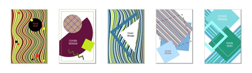 Geometric cover design, set of 5 covers. Abstract unusual background in Mem.. Stock Illustration