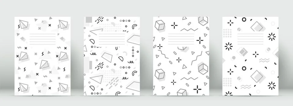 Geometric cover study memphis notebook flat set Stock Illustration