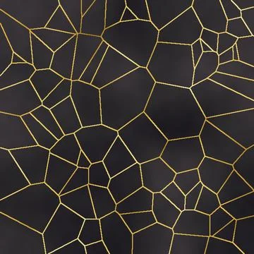 Geometric cracked pattern abstract design with gold lines on dark background Stock Illustration