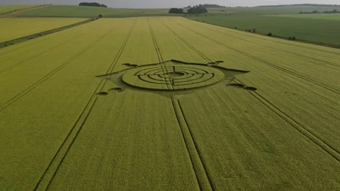 Geometric Crop Circle, 4K Drone Clip, Roundway, Wiltshire, 11th June 2023, 4K Stock Footage 265047244