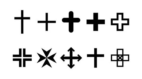 Geometric cross icon set with modern plus symbol variations Stock Illustration