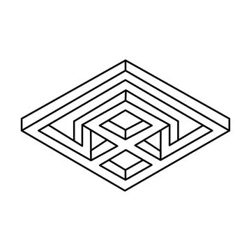 Geometric cube. Abstract design element. Black outline 3D vector object. Stock Illustration