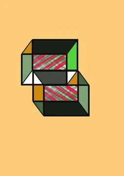 Geometric Cube Abstract Pattern Yellow Background Digital Art Stock Illustration