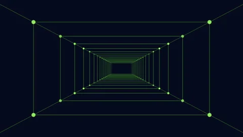 Geometric cube with central green square made of lines and squares Stockbeeldmateriaal 315087632