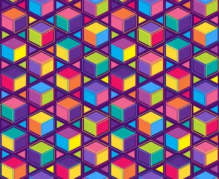Geometric Cube Disco 80 Seamless Pattern Stock Illustration