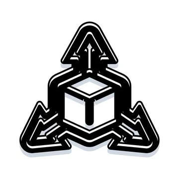 Geometric cube icon with arrows pointing outwards イラスト素材