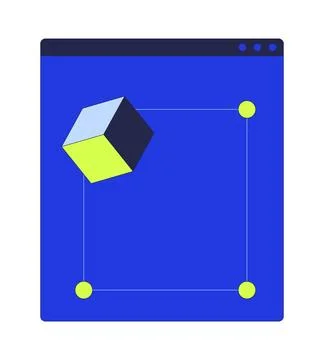Geometric cube inside interface window with control nodes 2D cartoon object 库存插图