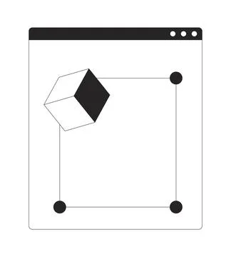 Geometric cube inside interface window with control nodes 2D line object Stock Illustration