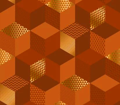 Geometric cubes 3d illusion seamless pattern. イラスト素材