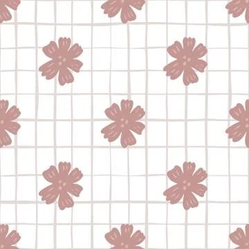 Geometric cute flower seamless pattern on lines background. Chamomile flowers Stock Illustration