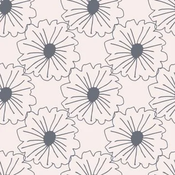 Geometric daisy flowers seamless pattern on light pink background. Illustrazione stock