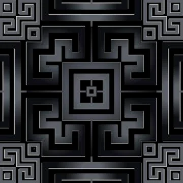 Geometric dark black 3d vector seamless pattern. Abstract tribal ethnic greek 스톡 일러스트