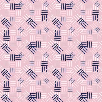 Geometric dash line seamless pattern on pink background. Decorative line shap Stock Illustration