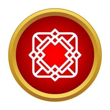 Geometric decorative ornament pattern on red circle with gold border Illustrazione stock