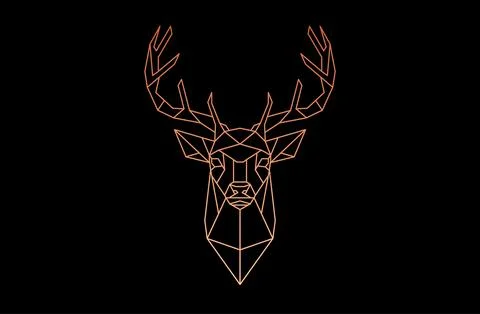 Geometric deer polygon vector golden head icon. Animal Christmas reindeer line Stock Illustration
