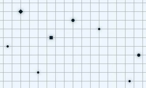 Geometric design featuring a grid with scattered circles and squares イラスト素材