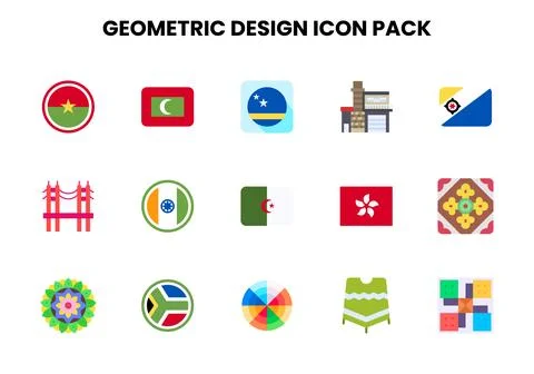 Geometric Design Flat Vector Icons Pack Stock Illustration