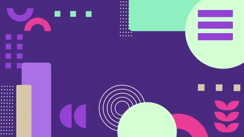 Geometric design with modern shapes lines and colorful elements on dark purple Stock Footage 293267542