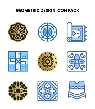 Geometric Design Two Colour Collection Icons Pack Stock Illustration