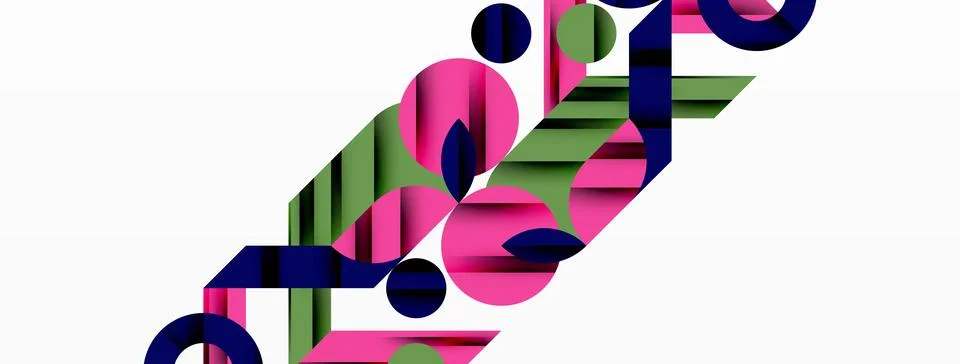 Geometric diagonal line and circle shape, wide abstract background Stock Illustration