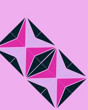 Geometric Diamond Pattern Artwork with Pink, Cyan, and Black Shapes Stock Illustration