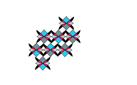 Geometric diamond pattern with blue, gray, and pink sections Stock Illustration