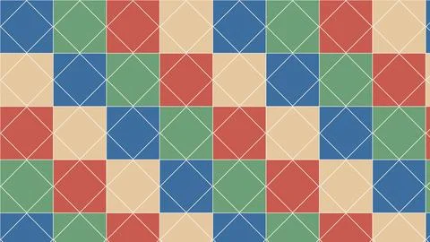 Geometric diamond pattern fabric with red blue green beige colors arranged .. Stock Illustration